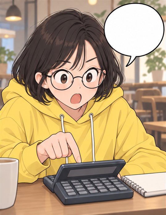 4컷. 디딤이가 놀란 얼굴로 계산기를 두드린다.